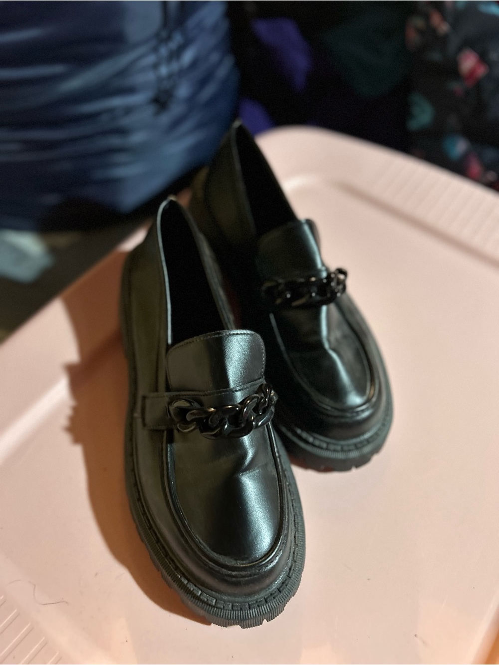 Classic Black Chain-Detail Women's Loafers